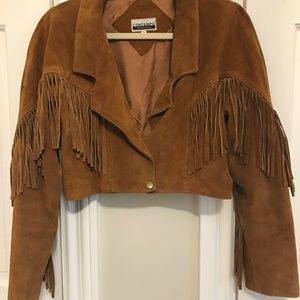 Genuine Suede Leather Crop Jacket with Tassels